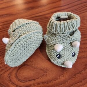 Green Dinosaur Knit Baby Booties Newborn
